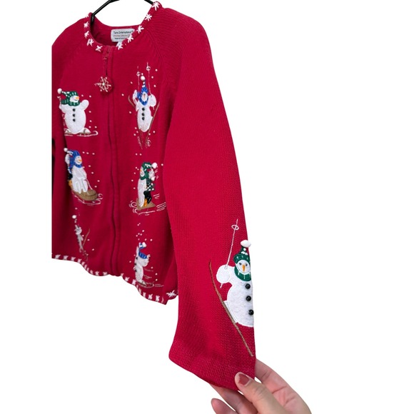 Tiara International Christmas Collection 2004 Red Snowman Sweater Cardigan M - Picture 3 of 8